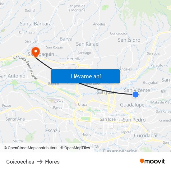 Goicoechea to Flores map