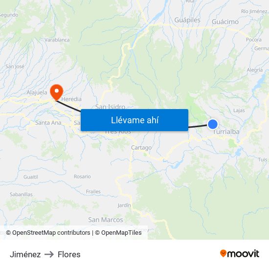 Jiménez to Flores map