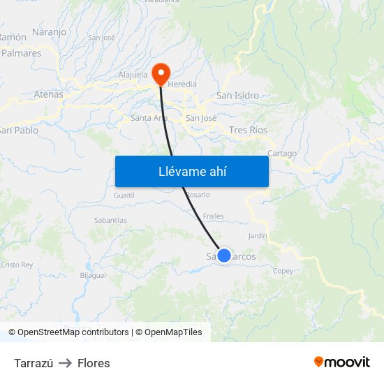 Tarrazú to Flores map