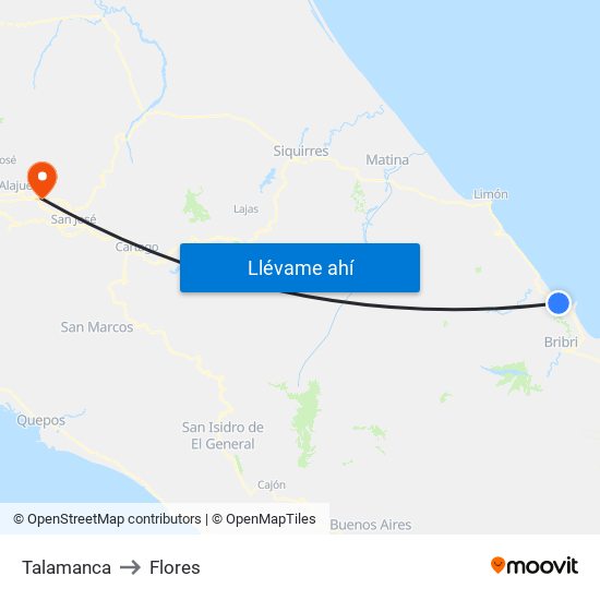 Talamanca to Flores map