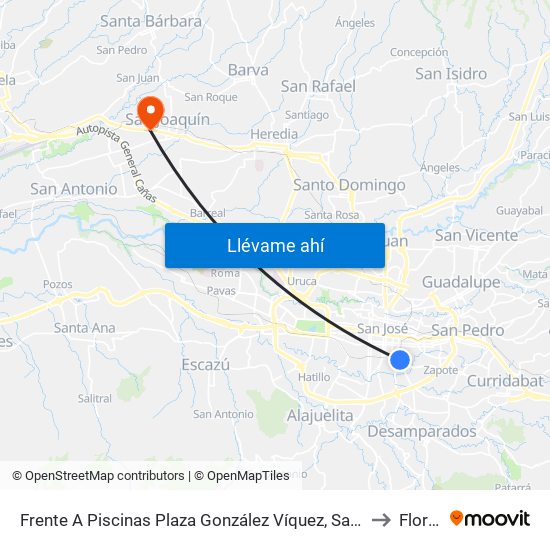Frente A Piscinas Plaza González Víquez, San José to Flores map