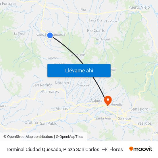Terminal Ciudad Quesada, Plaza San Carlos to Flores map