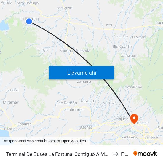 Terminal De Buses La Fortuna, Contiguo A Megasuper La Fortuna to Flores map