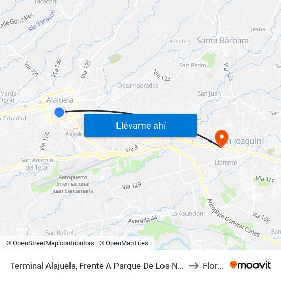 Terminal Alajuela, Frente A Parque De Los Niños to Flores map