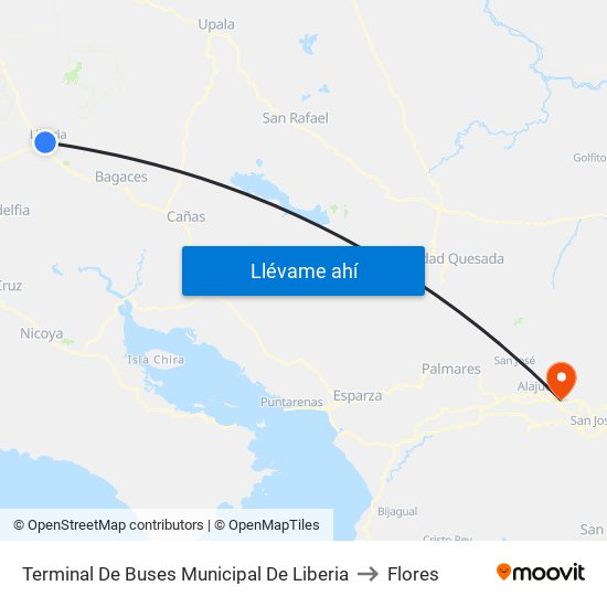 Terminal De Buses Municipal De Liberia to Flores map