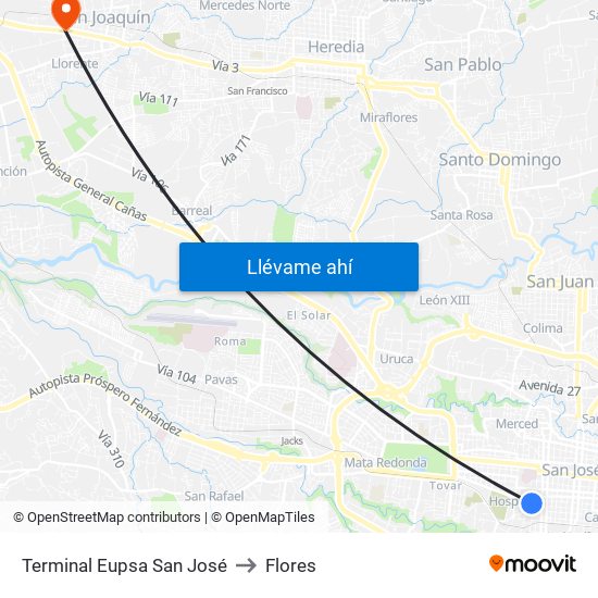 Terminal Eupsa San José to Flores map