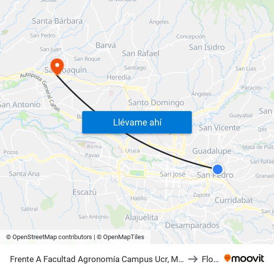 Frente A Facultad Agronomía Campus Ucr, Montes De Oca to Flores map