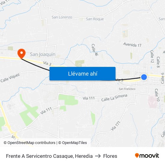 Frente A Servicentro Casaque, Heredia to Flores map