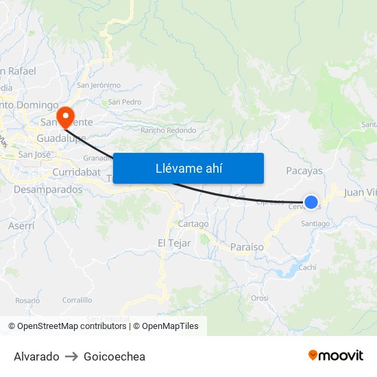 Alvarado to Goicoechea map