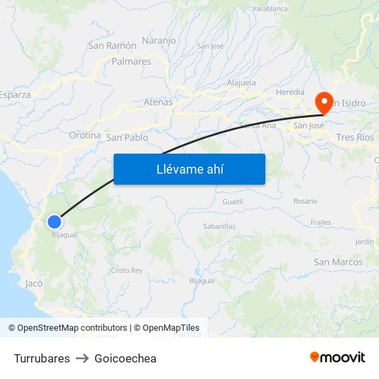 Turrubares to Goicoechea map