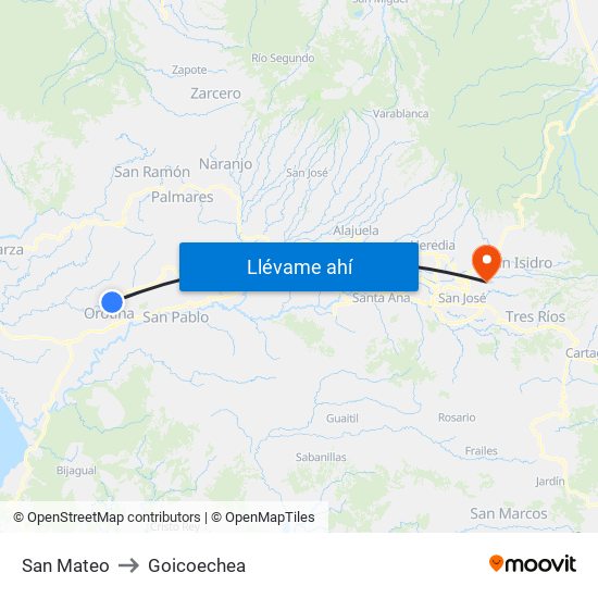 San Mateo to Goicoechea map