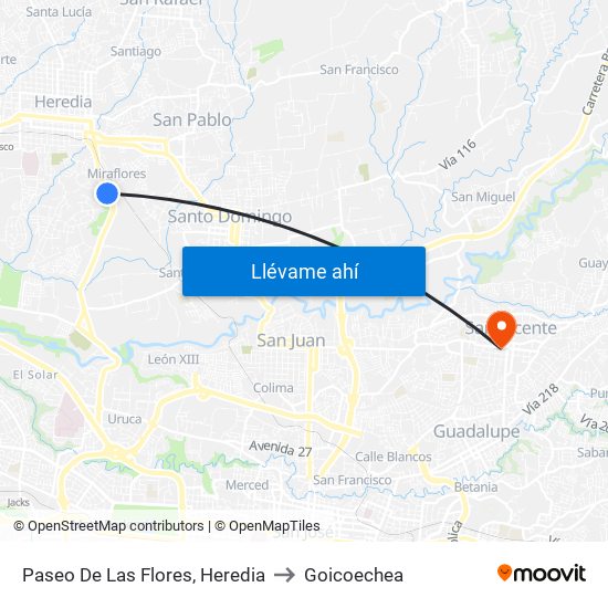 Paseo De Las Flores, Heredia to Goicoechea map
