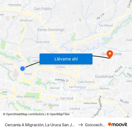 Cercanía A Migración, La Uruca San José to Goicoechea map