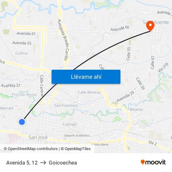 Avenida 5, 12 to Goicoechea map