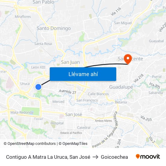 Contiguo A Matra La Uruca, San José to Goicoechea map