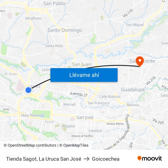 Tienda Sagot, La Uruca San José to Goicoechea map