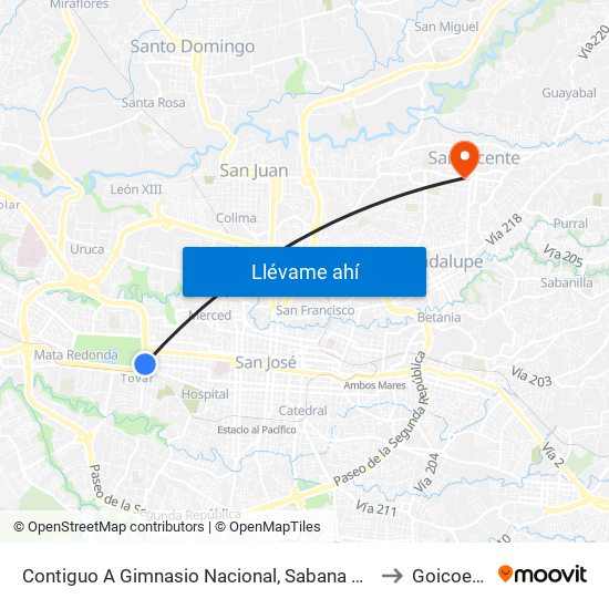 Contiguo A Gimnasio Nacional, Sabana Este San José to Goicoechea map