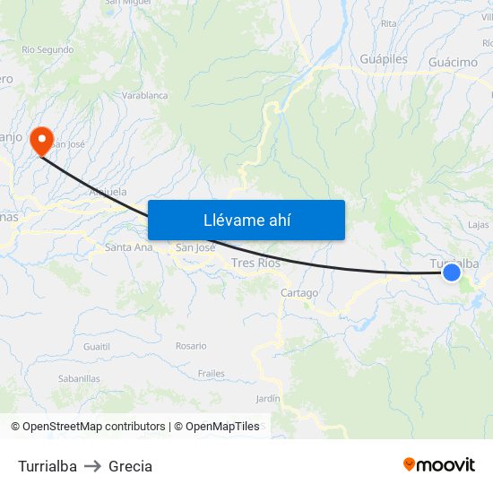 Turrialba to Grecia map