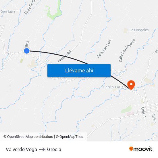 Valverde Vega to Grecia map