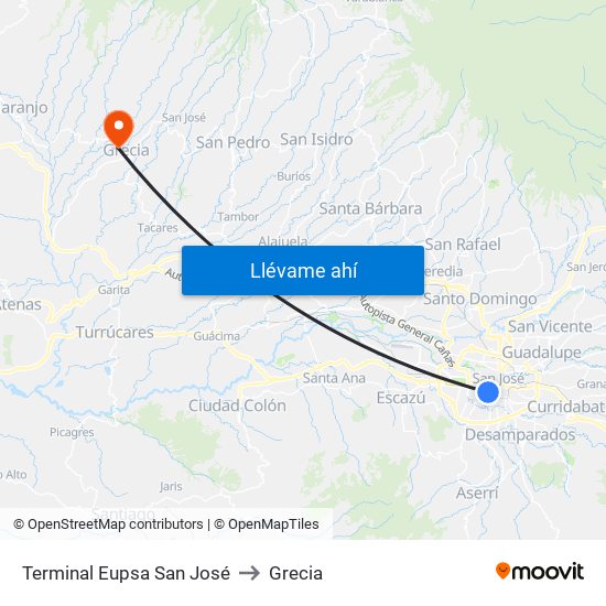 Terminal Eupsa San José to Grecia map