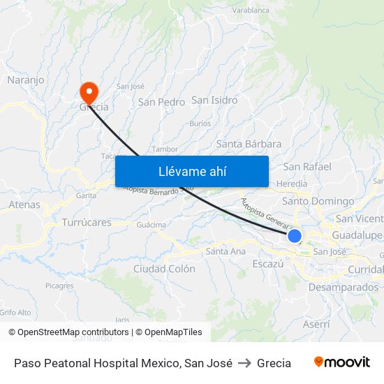 Paso Peatonal Hospital Mexico, San José to Grecia map