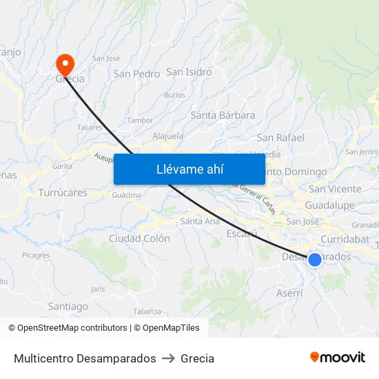 Multicentro Desamparados to Grecia map