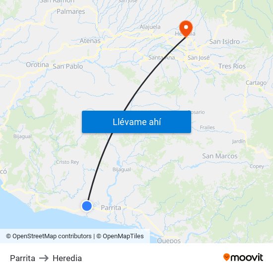 Parrita to Heredia map