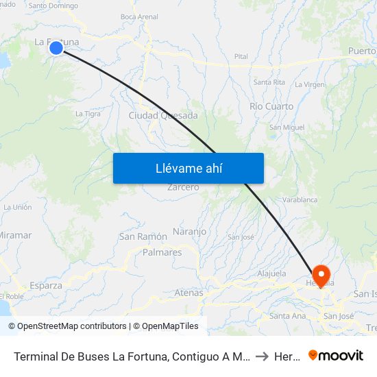 Terminal De Buses La Fortuna, Contiguo A Megasuper La Fortuna to Heredia map