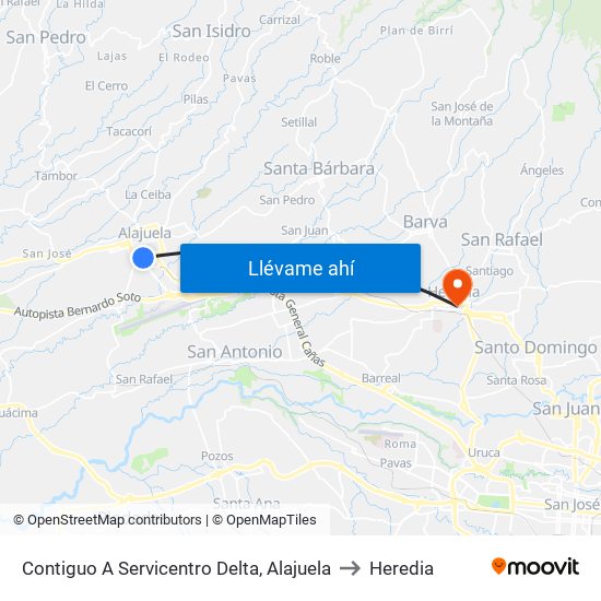 Contiguo A Servicentro Delta, Alajuela to Heredia map