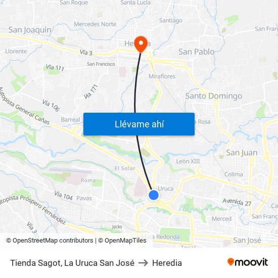 Tienda Sagot, La Uruca San José to Heredia map