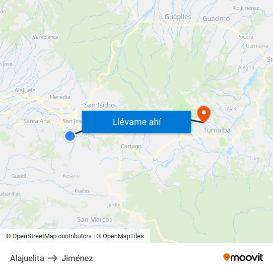Alajuelita to Jiménez map