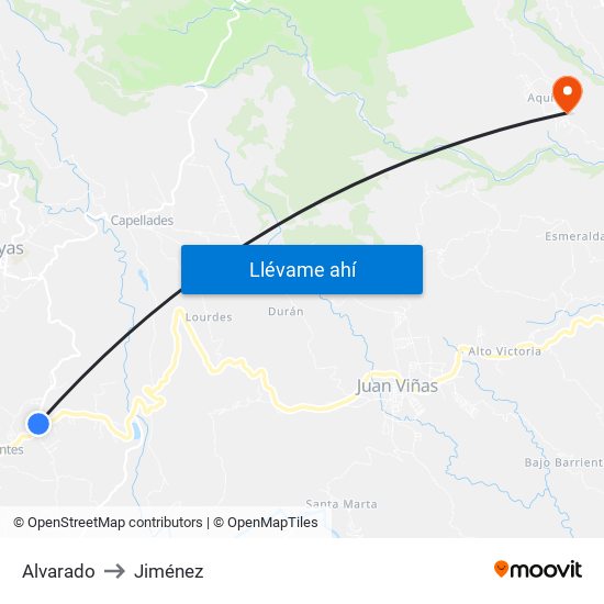 Alvarado to Jiménez map