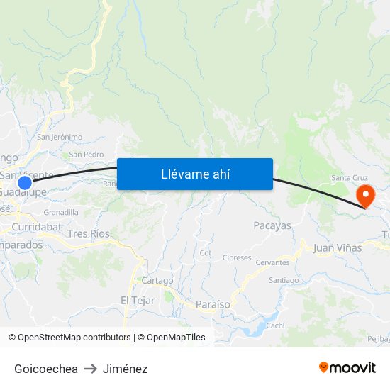 Goicoechea to Jiménez map