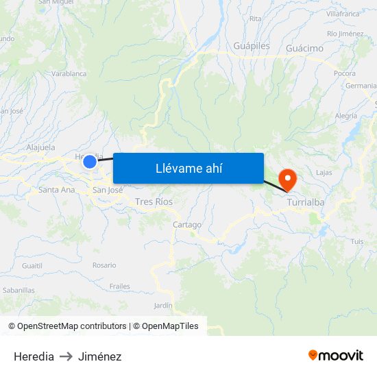 Heredia to Jiménez map