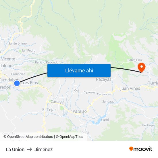 La Unión to Jiménez map