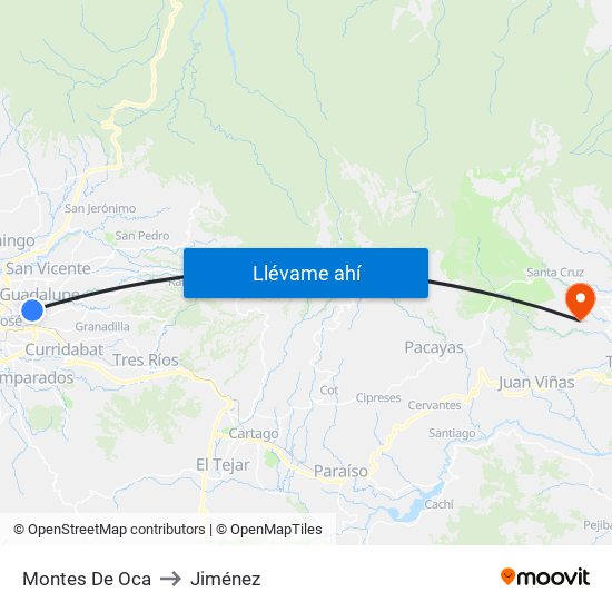 Montes De Oca to Jiménez map