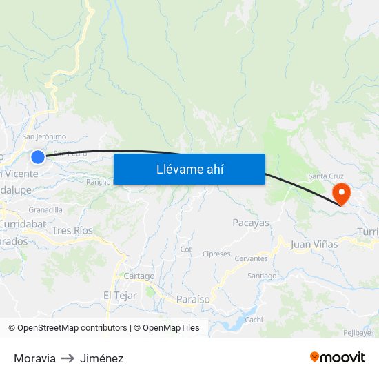Moravia to Jiménez map