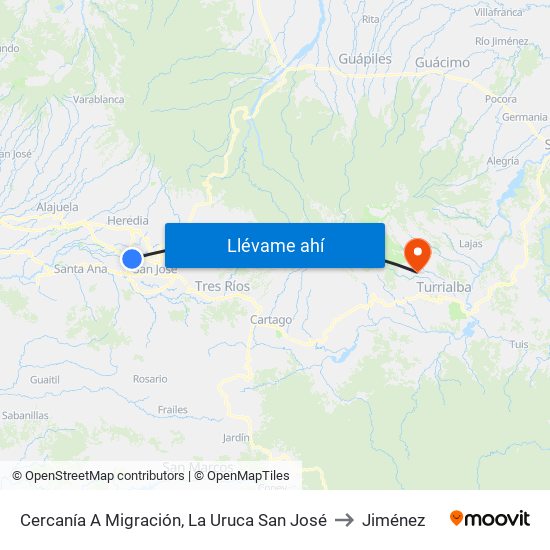 Cercanía A Migración, La Uruca San José to Jiménez map