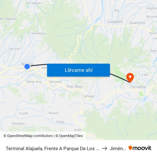 Terminal Alajuela, Frente A Parque De Los Niños to Jiménez map