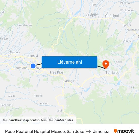 Paso Peatonal Hospital Mexico, San José to Jiménez map