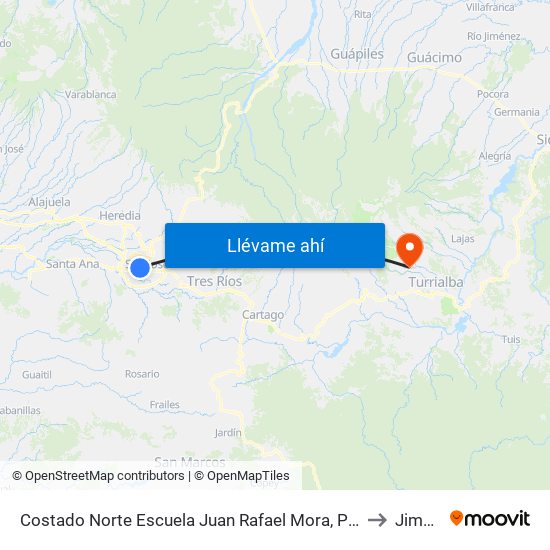 Costado Norte Escuela Juan Rafael Mora, Pitahaya San José to Jiménez map