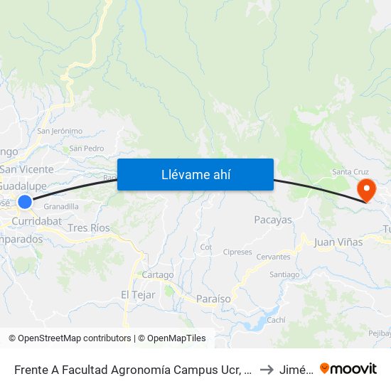 Frente A Facultad Agronomía Campus Ucr, Montes De Oca to Jiménez map