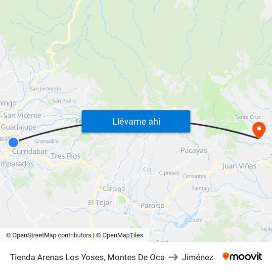 Tienda Arenas Los Yoses, Montes De Oca to Jiménez map
