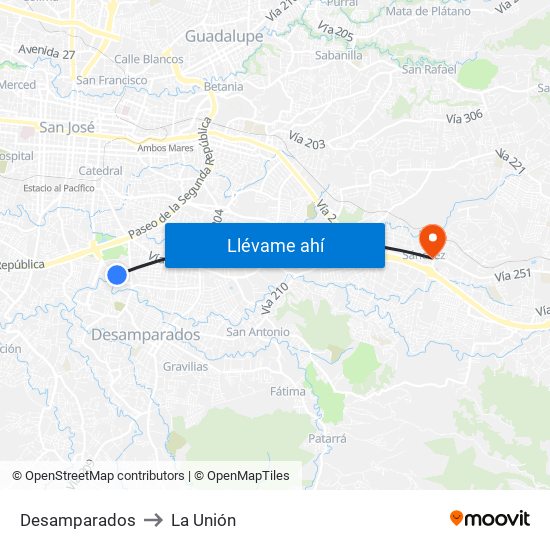 Desamparados to La Unión map