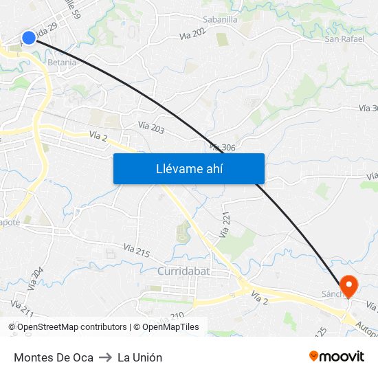 Montes De Oca to La Unión map