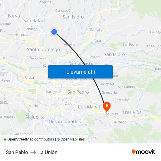 San Pablo to La Unión map
