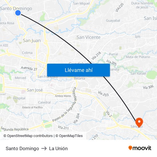 Santo Domingo to La Unión map