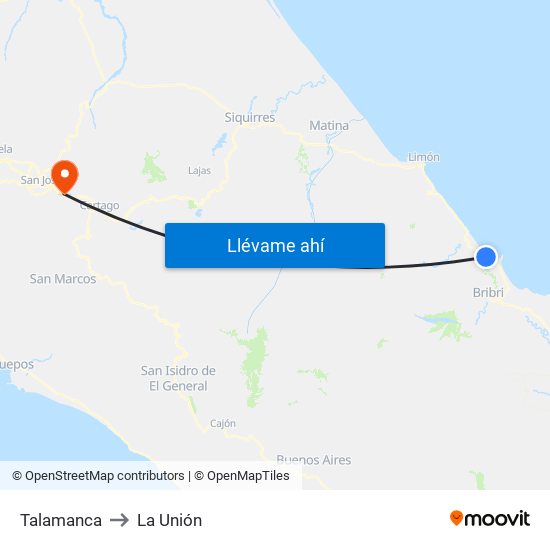 Talamanca to La Unión map