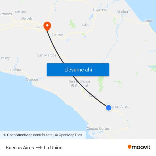 Buenos Aires to La Unión map