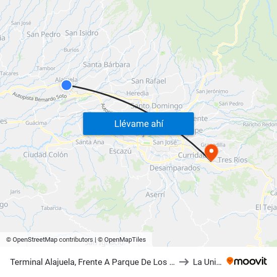 Terminal Alajuela, Frente A Parque De Los Niños to La Unión map